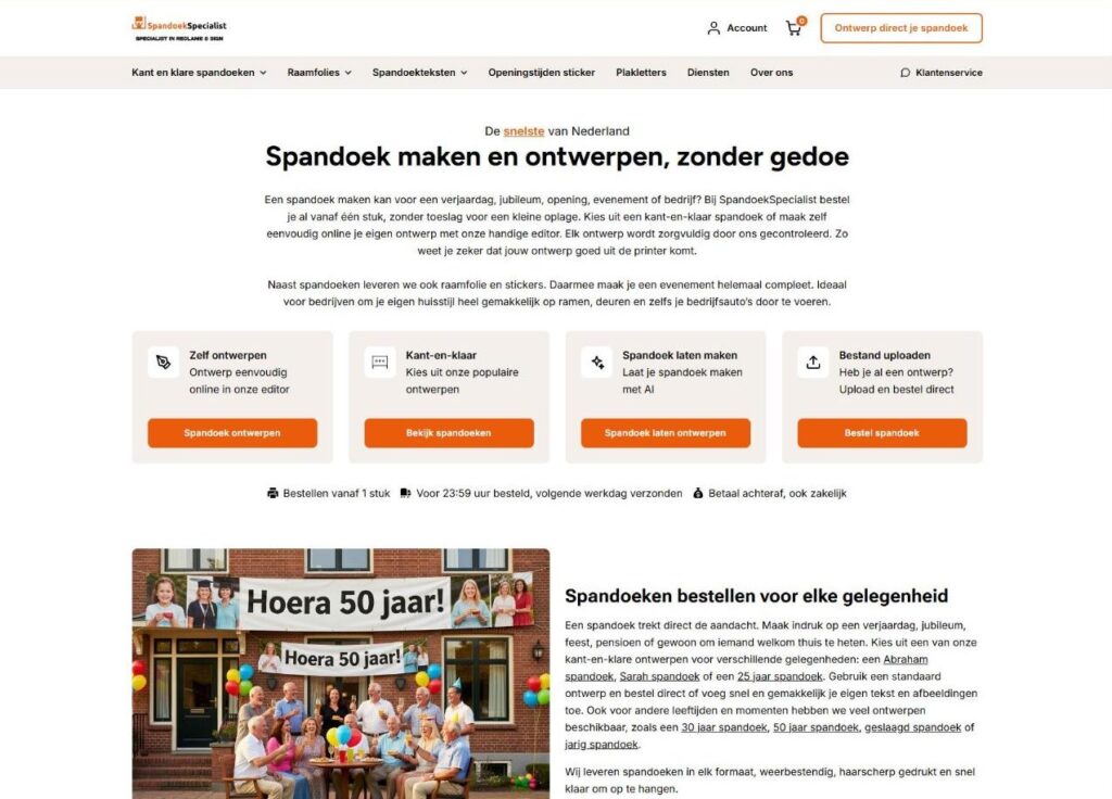 Homepage van Spandoekspecialist